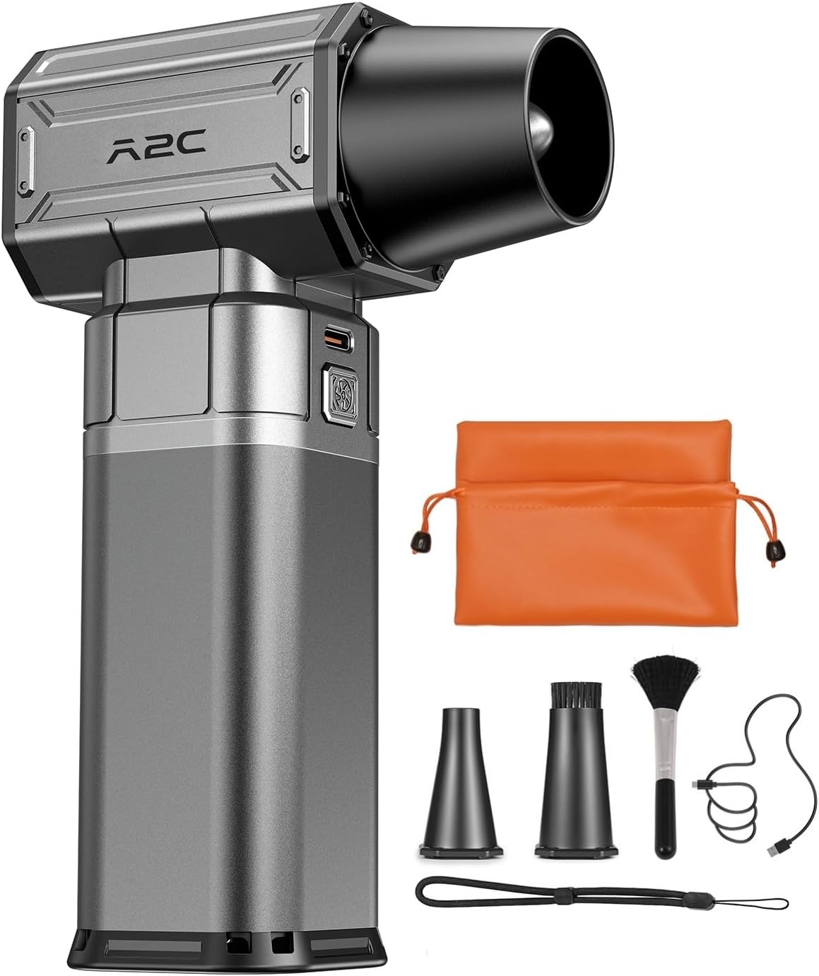 A2C Electric Air Duster- Upgraded 40mm Motor, 450g Super Power Airflow Compressed Air Duster, Rechargeable & 4-Gear Adjustable Cordless Turbo Blower for Keyboard, Computer, PC, Outdoor, House & Car A2C