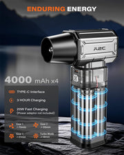A2C Electric Air Duster- Upgraded 40mm Motor, 450g Super Power Airflow Compressed Air Duster, Rechargeable & 4-Gear Adjustable Cordless Turbo Blower for Keyboard, Computer, PC, Outdoor, House & Car A2C