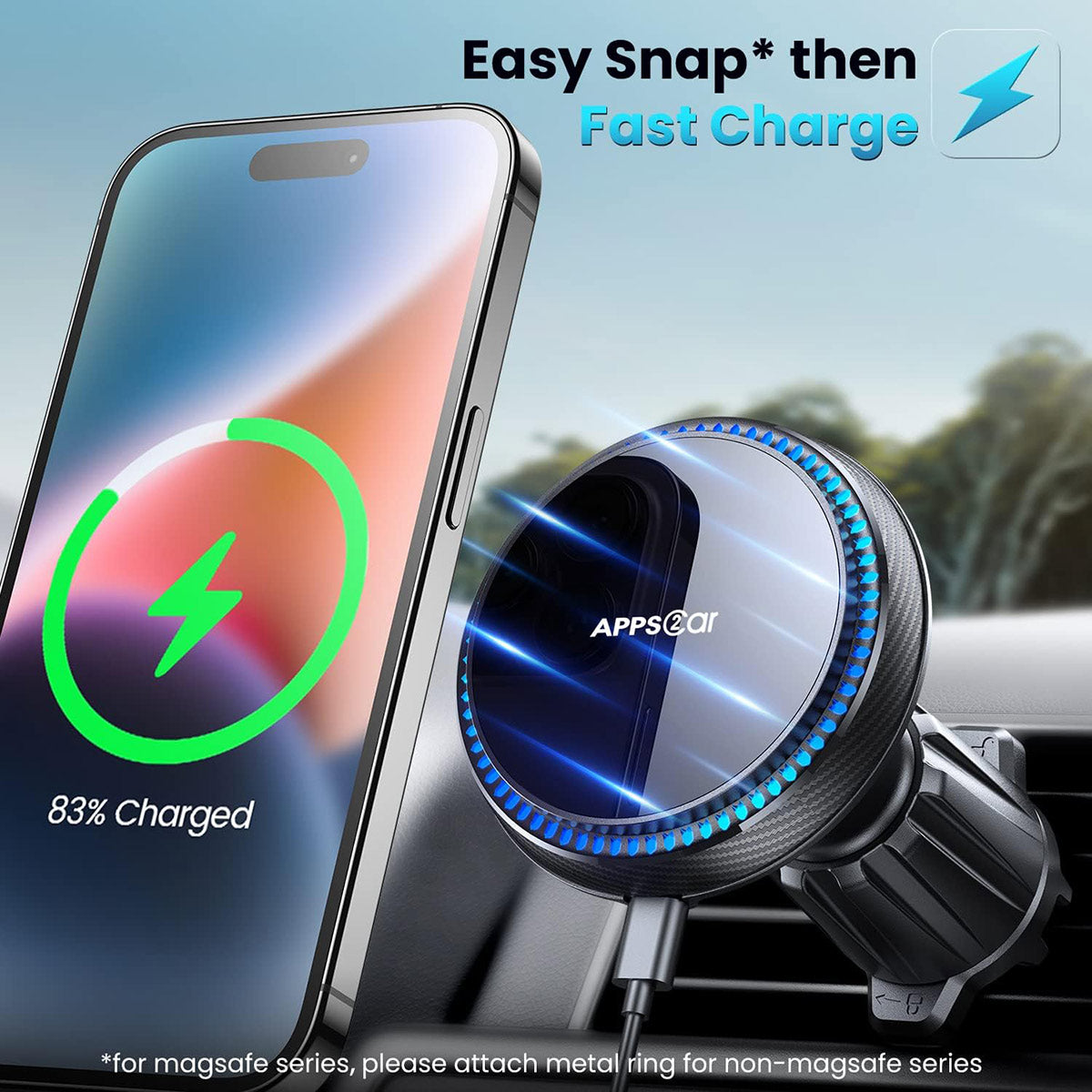 Car Charger Mount with 15W Fast Charging for Magsafe Car Vent Mount APPS2Car Mount
