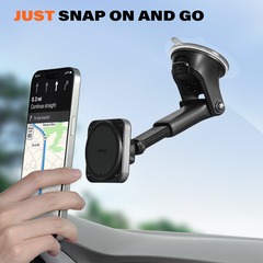APPS2Car for MagSafe Car Mount, Extra Strong Hold Magnetic Phone Holder with 20xN55 Magnets, Suction Cup Stand for Windshield Dashboard, Adjustable Telescopic Arm, Fit for iPhone Samsung A2C