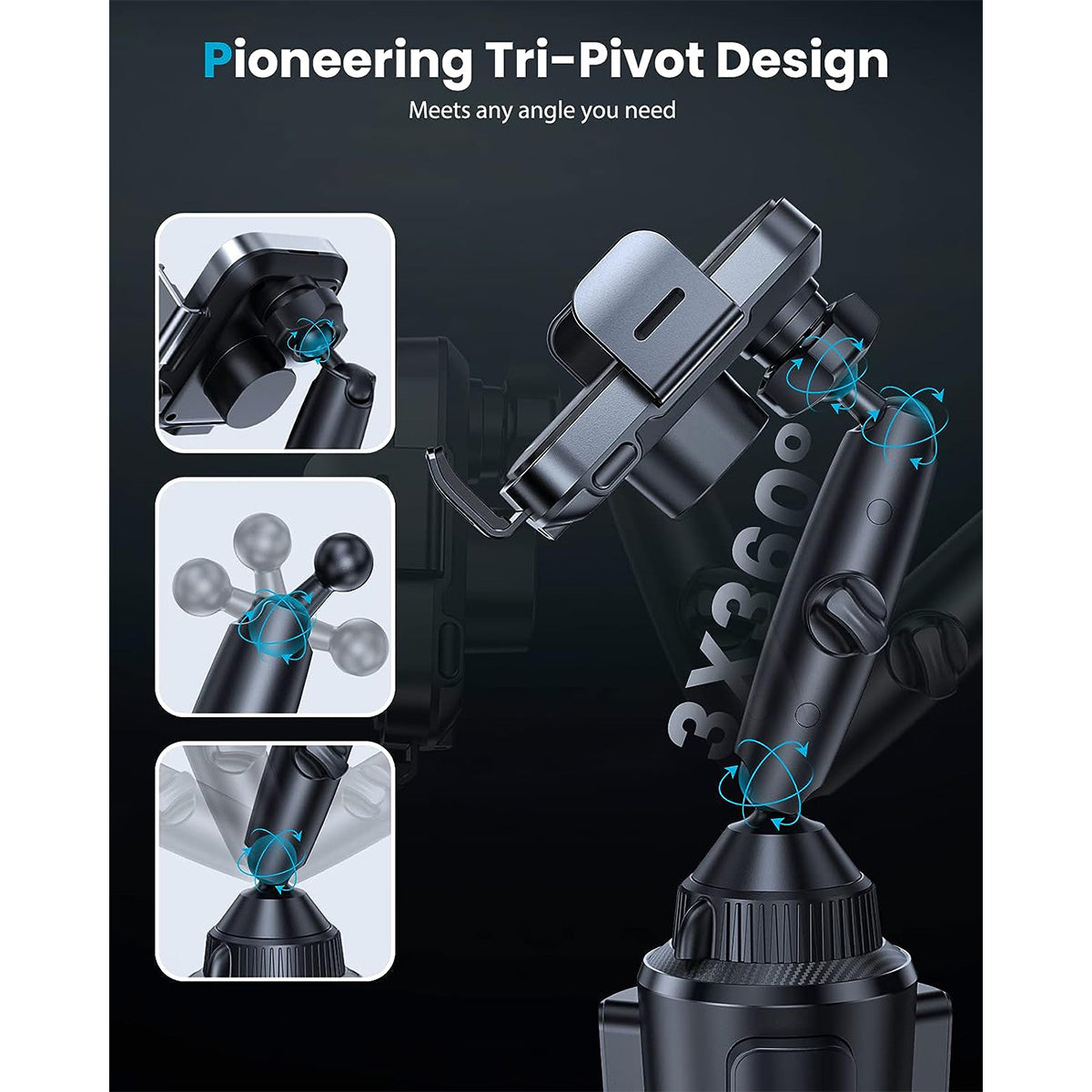 Tri-Pivot Dual Coil Auto Clamping Car Charger APPS2Car Mount