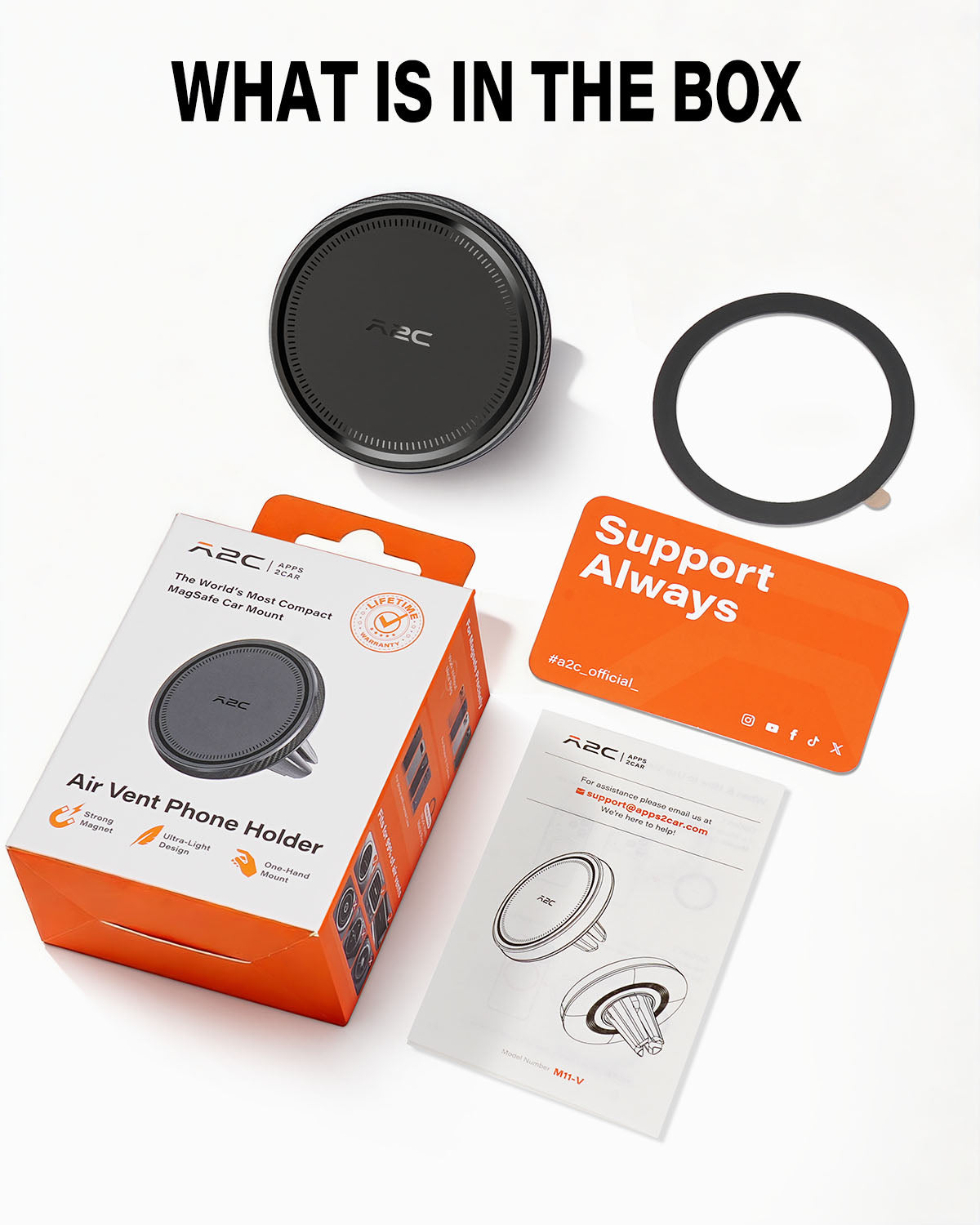 A2C Slim Magnetic Phone Holder for Car, Rental Car Essentials for Travel, No Assembly, Compact, One-Hand Operation, Easy Removal, Reusable, Upgraded Air Vent Phone Mount Compatible with MagSafe iPhone A2C