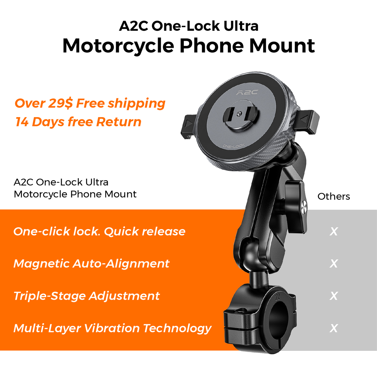 A2C One-Lock Ultra Motorcycle Phone Mount A2C