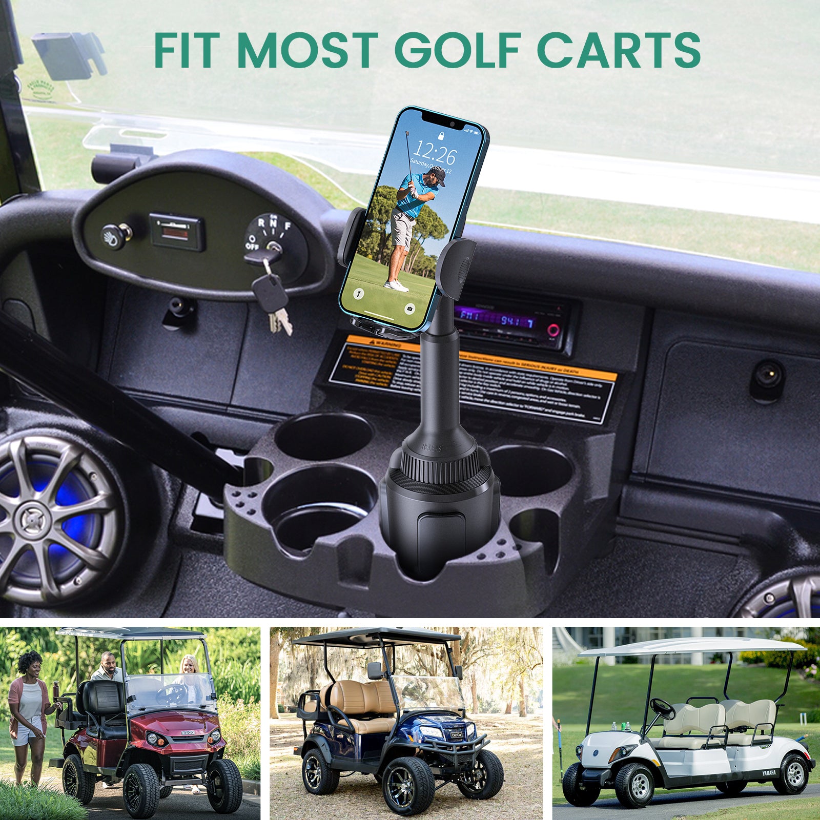 Cup Holder Phone Mount for Golf Cart APPS2Car Mount