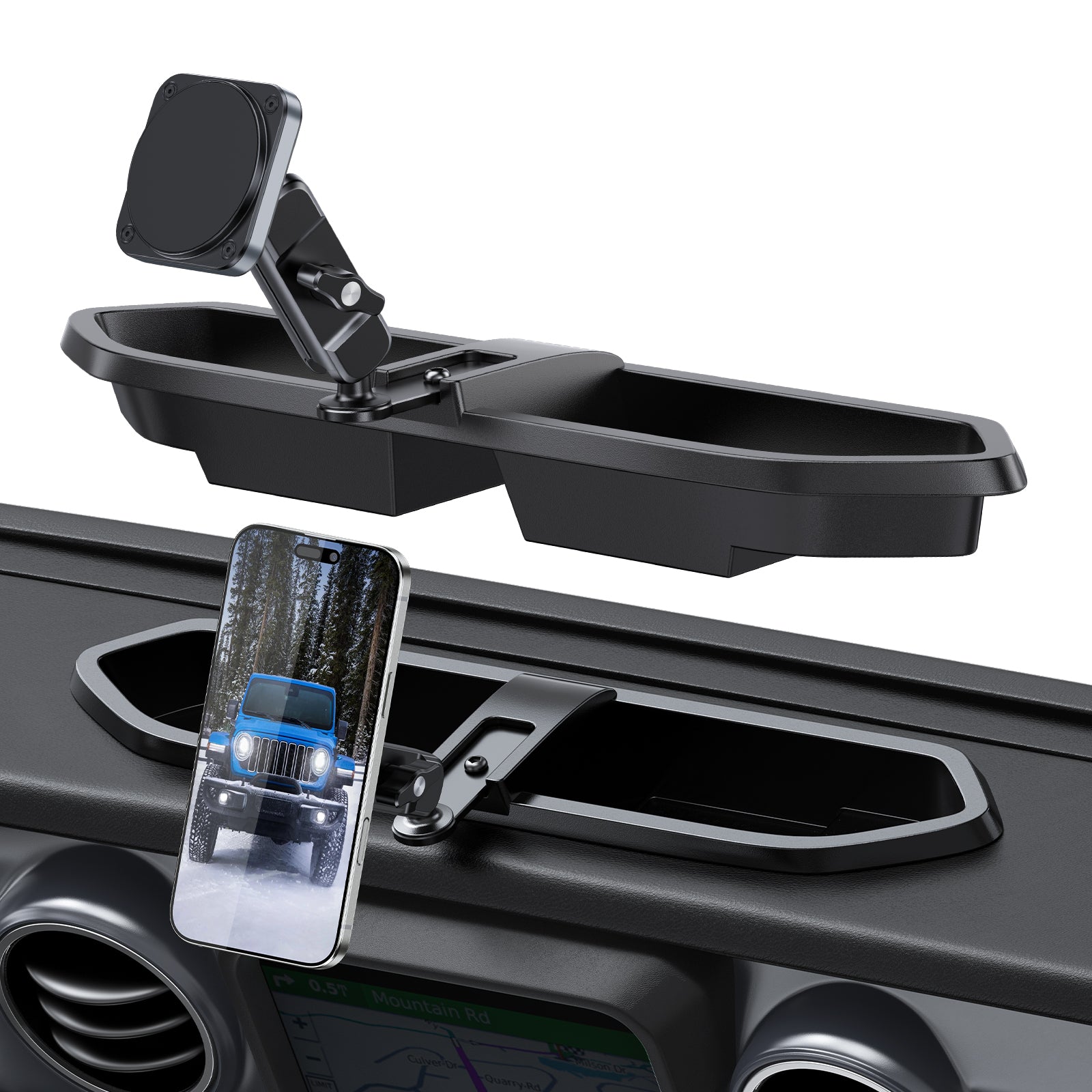 OQTIQ Dashboard Phone Mount for 2018–2023 Jeep Wrangler JL/JLU & Gladiator JT, Extended Metal Arm with Anti-Slip Dash Tray, Ultra-Strong Magnets, Compatible with MagSafe iPhone 12–17, Not for 4xe A2C