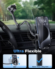 APPS2Car 14'' Gooseneck Car Phone Holder,Heavy Duty Phone Holder for Truck, [Flexibile Long Arm] [Anti Shake stabilizer] Windshield Car Phone Mount Suction Cup,Fit for iPhone, Samsung (Mirror Black) A2C