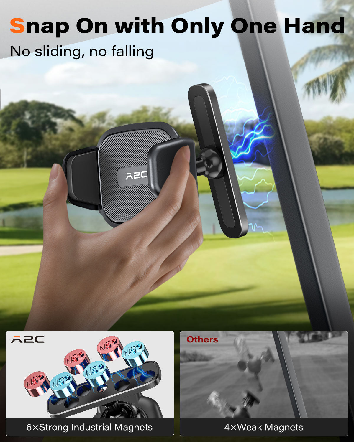 A2C Magnetic Golf Cart Phone Holder APPS2Car Mount