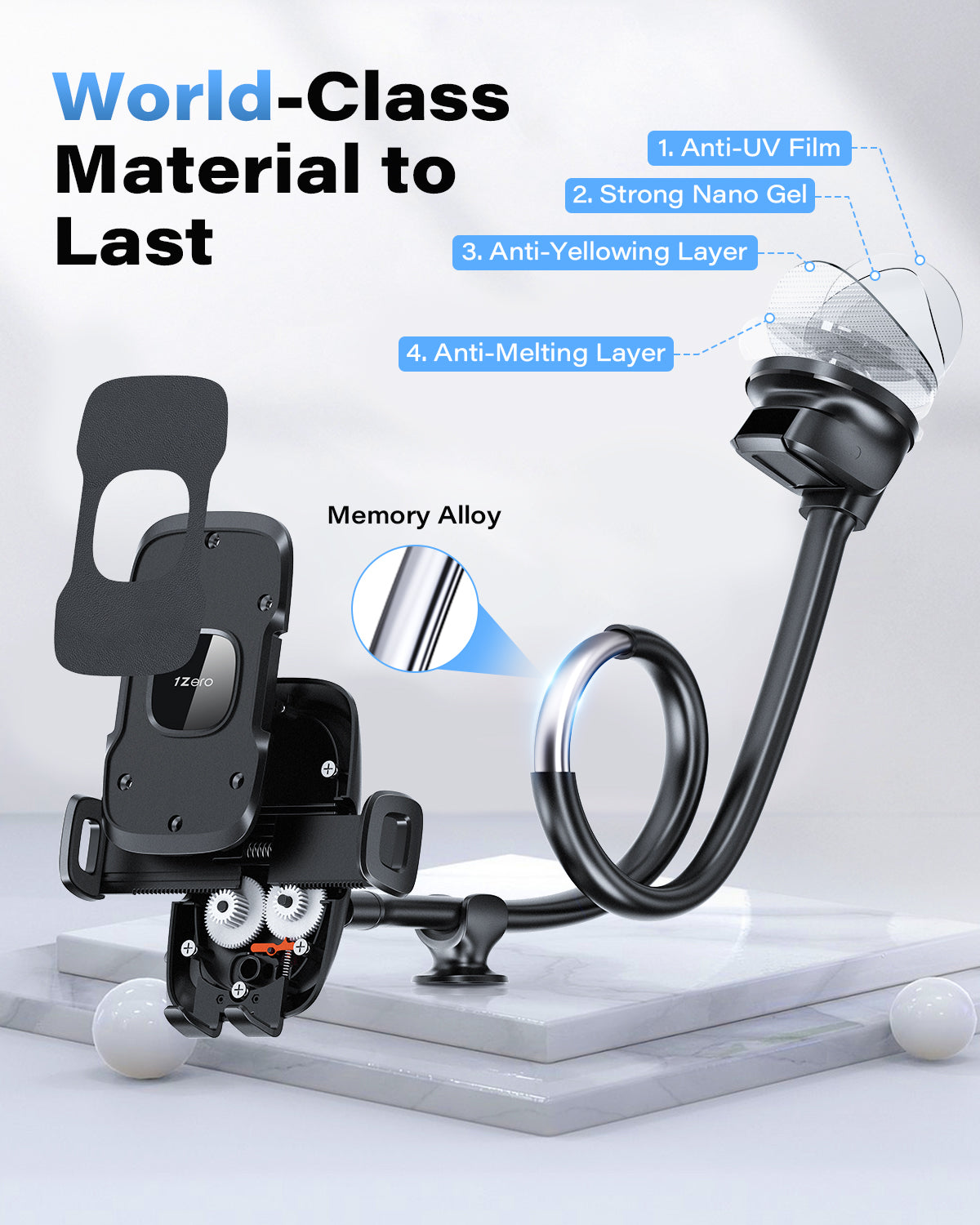 APPS2Car 14'' Gooseneck Car Phone Holder,Heavy Duty Phone Holder for Truck, [Flexibile Long Arm] [Anti Shake stabilizer] Windshield Car Phone Mount Suction Cup,Fit for iPhone, Samsung (Mirror Black) A2C