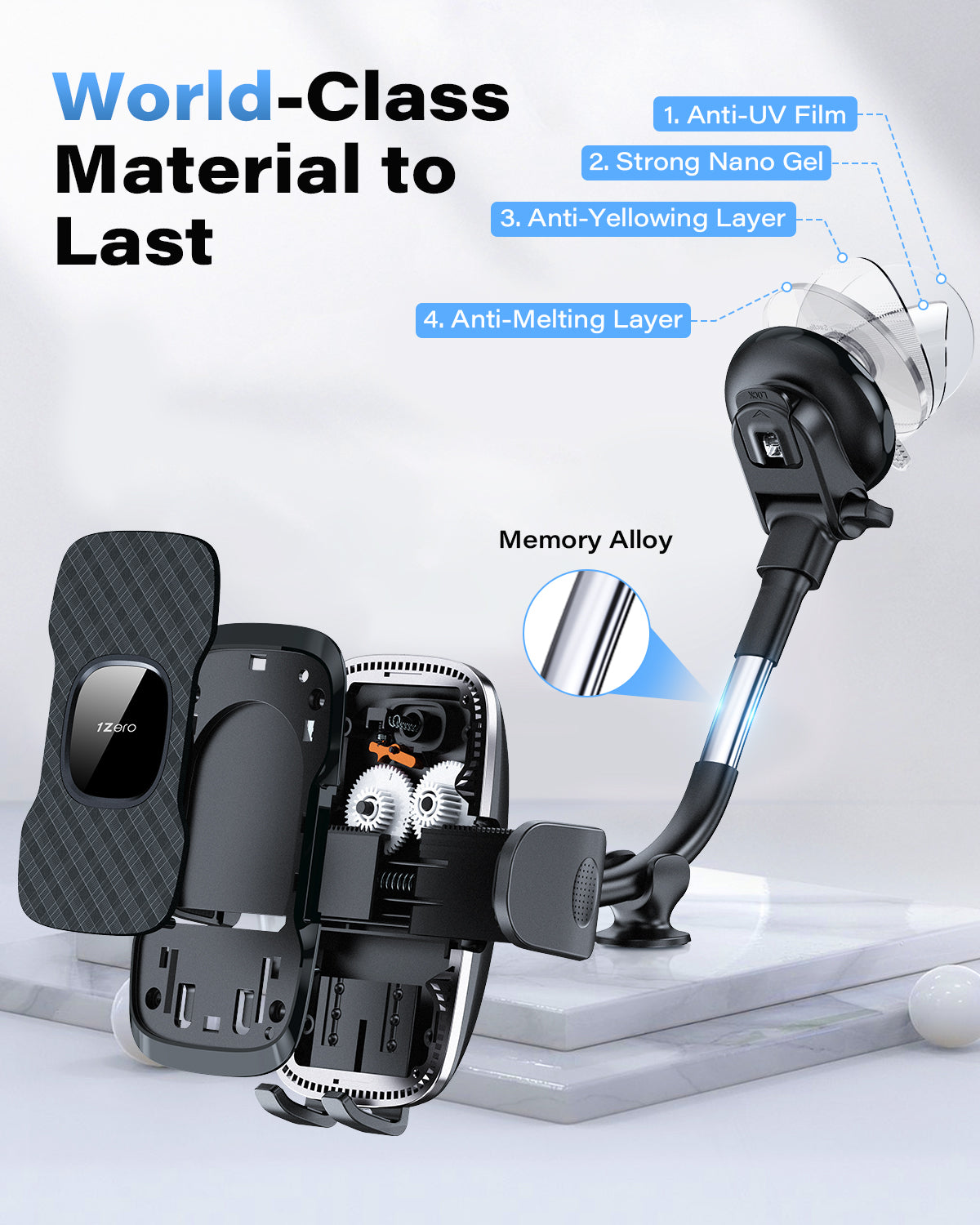APPS2Car 14'' Gooseneck Car Phone Holder,Heavy Duty Phone Holder for Truck, [Flexibile Long Arm] [Anti Shake stabilizer] Windshield Car Phone Mount Suction Cup,Fit for iPhone, Samsung (Mirror Black) A2C