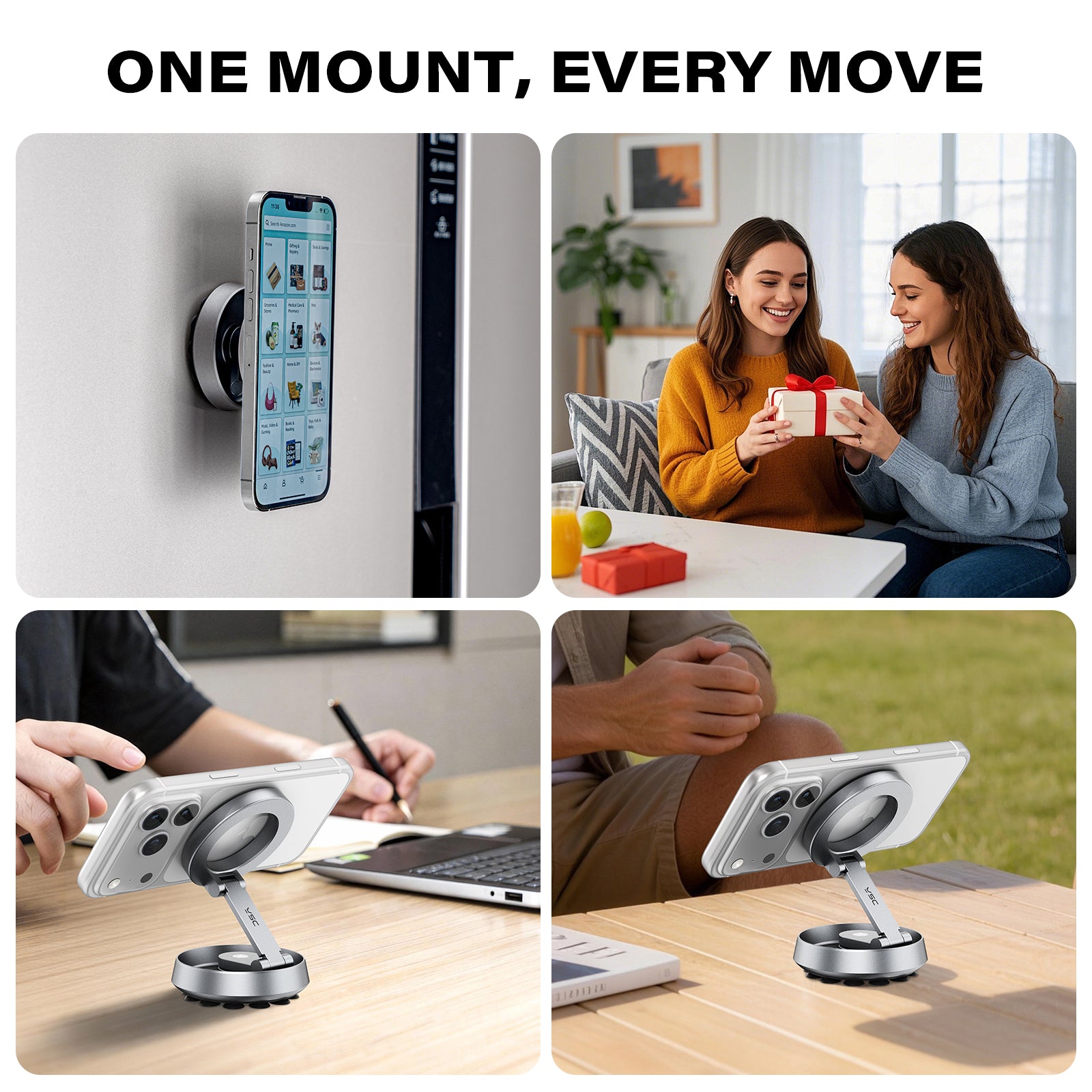A2C Magnetic Phone Holder for Gym, Compatible iPhone MagSafe & Android, Aluminum Alloy Phone Mount with Suction Cup for Workout/Garage Gym/Kitchen/Desktop/Mirror, Gym Accessories for Men Woman Gift A2C