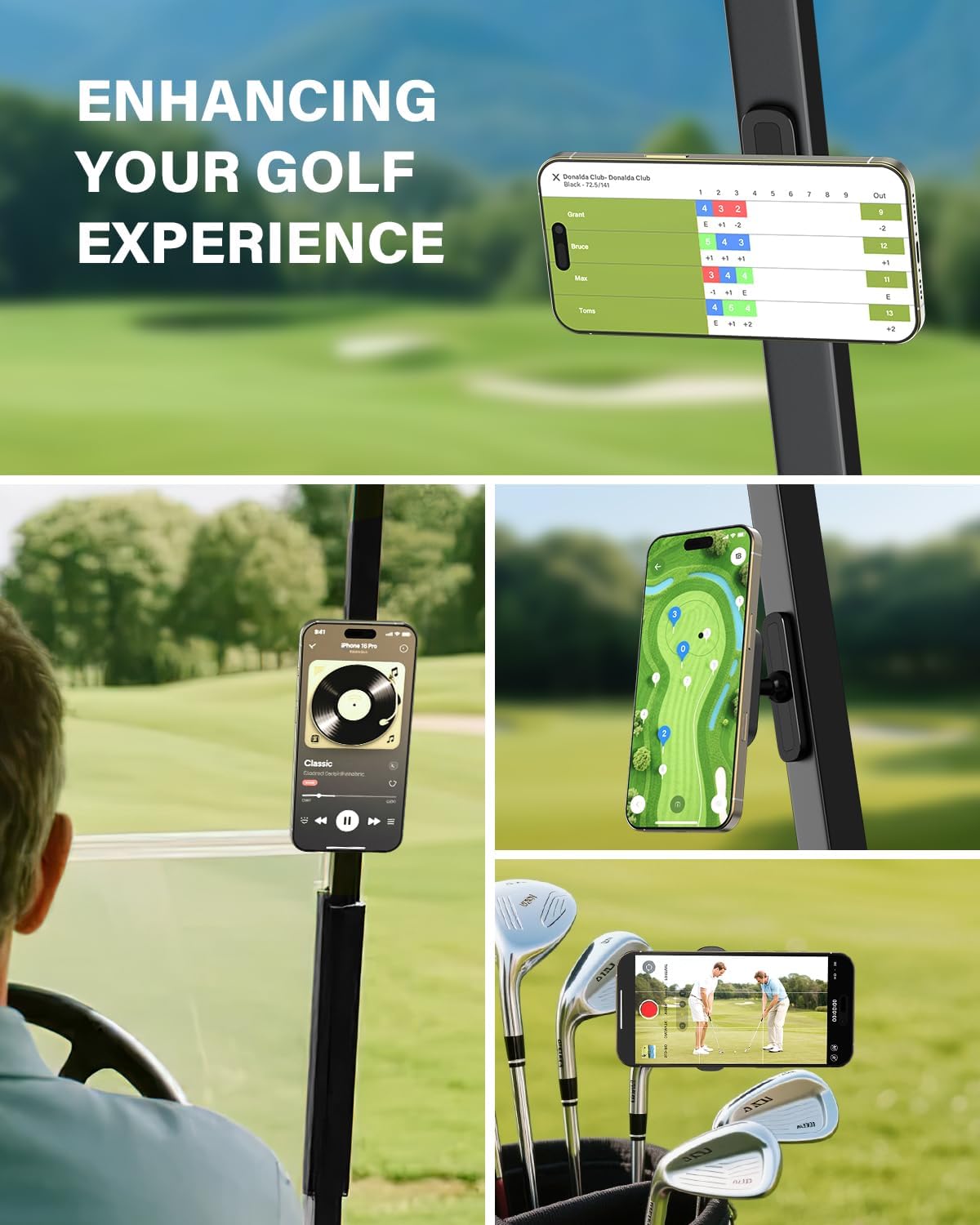 A2C Upgraded Magnetic Golf Cart Phone Holder for MagSafe iPhone 12-17 A2C