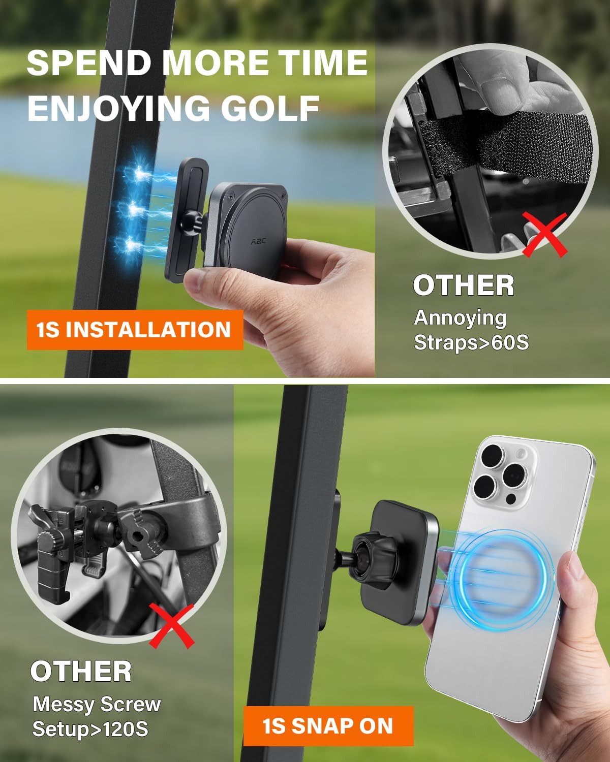 A2C Upgraded Magnetic Golf Cart Phone Holder for MagSafe iPhone 12-17 A2C