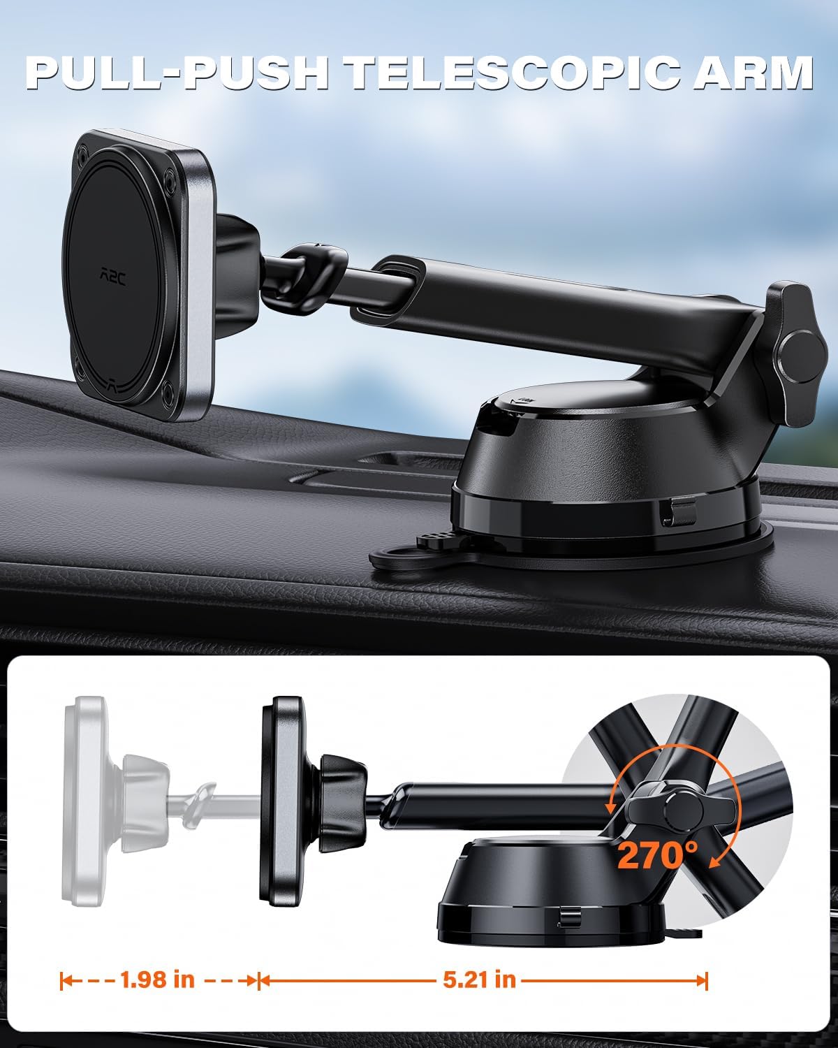 APPS2Car Heavy Duty Magnetic Car Mount with Gel Suction Cup A2C