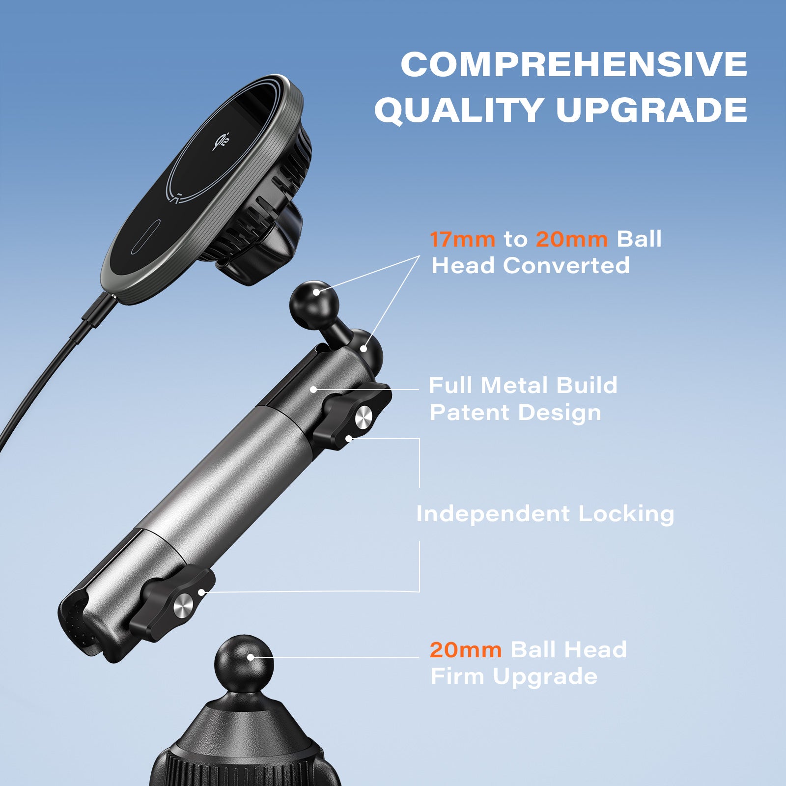 A2C for Magsafe Car Mount Charger, QI2 15W Wireless Fast Charging Cup Holder Phone Charger - Dual Cooling System, Aluminum Alloy Tri-Pivot Arm, 18 N54 Strong Magnets for iPhone 17/16/15/14/13/12 Only A2C