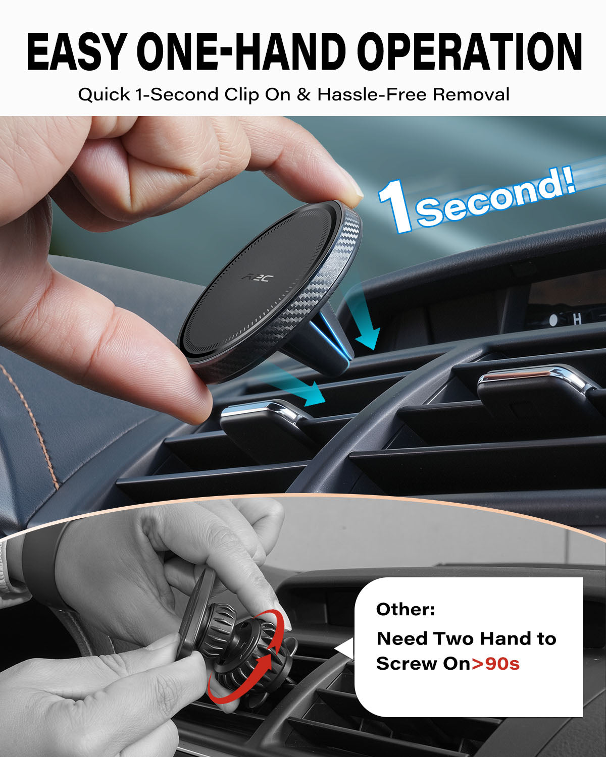 A2C Slim Magnetic Phone Holder for Car, Rental Car Essentials for Travel, No Assembly, Compact, One-Hand Operation, Easy Removal, Reusable, Upgraded Air Vent Phone Mount Compatible with MagSafe iPhone A2C
