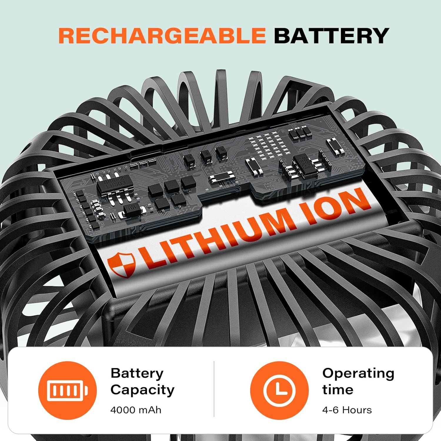 A2C Golf Cart Fan Rechargeable Magnetic Base Battery Operated Portable Fan A2C