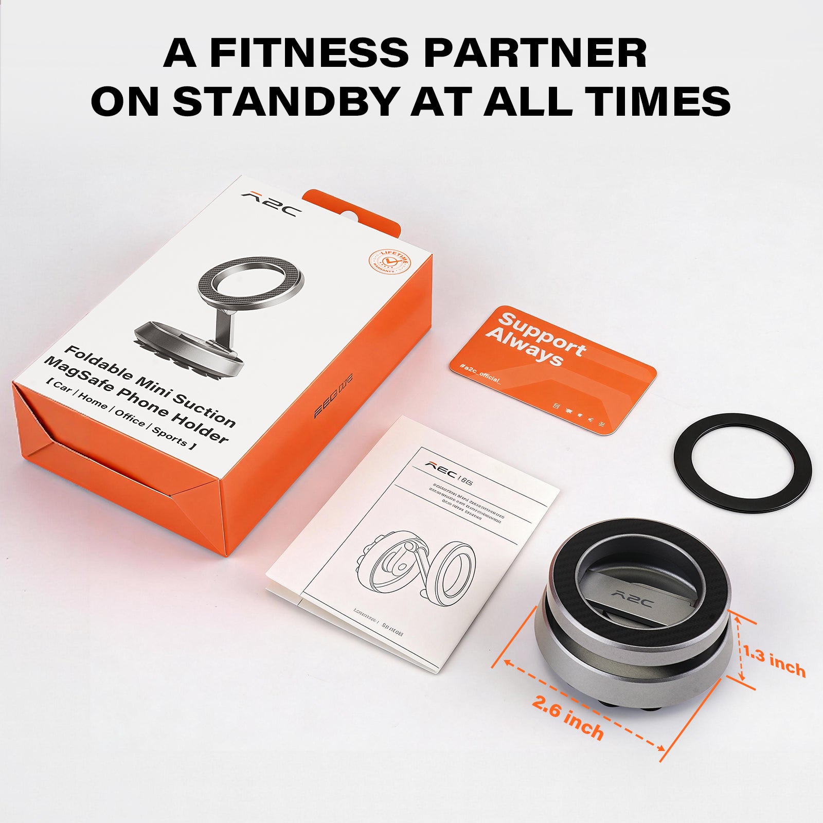 A2C Magnetic Phone Holder for Gym, Compatible iPhone MagSafe & Android, Aluminum Alloy Phone Mount with Suction Cup for Workout/Garage Gym/Kitchen/Desktop/Mirror, Gym Accessories for Men Woman Gift A2C
