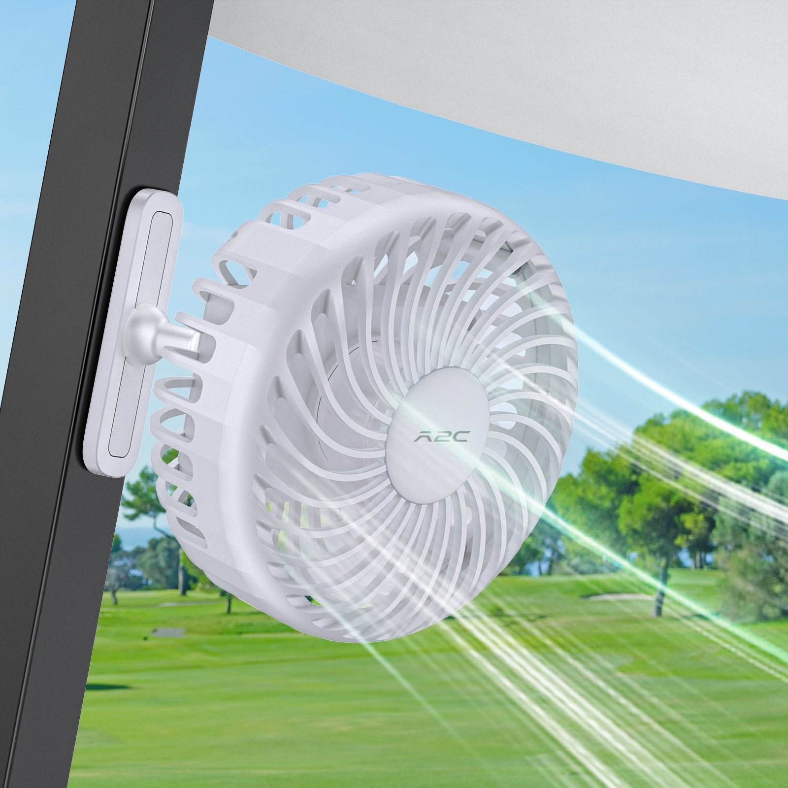 A2C Golf Cart Fan Rechargeable Magnetic Base Battery Operated Portable Fan A2C