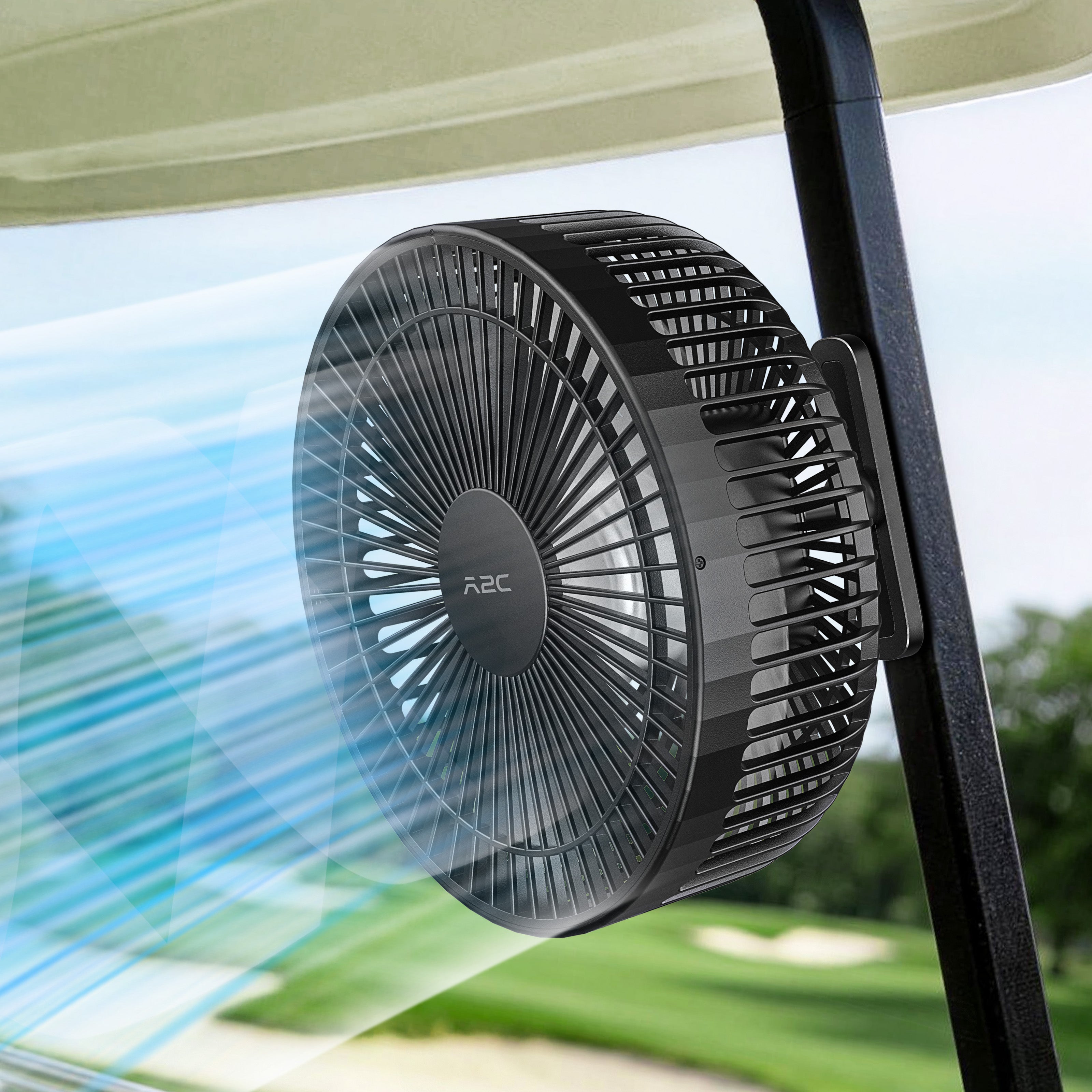 A2C Magnetic Rechargeable Fan for Golf Cart 7.5-Inch, Up to 28Hrs, 10000 mAh Battery Powered Fan Portable 4 Speeds Fits EZGO, Club Car & Yamaha, Golf Cart & Cruise Accessories Essentials Gifts A2C