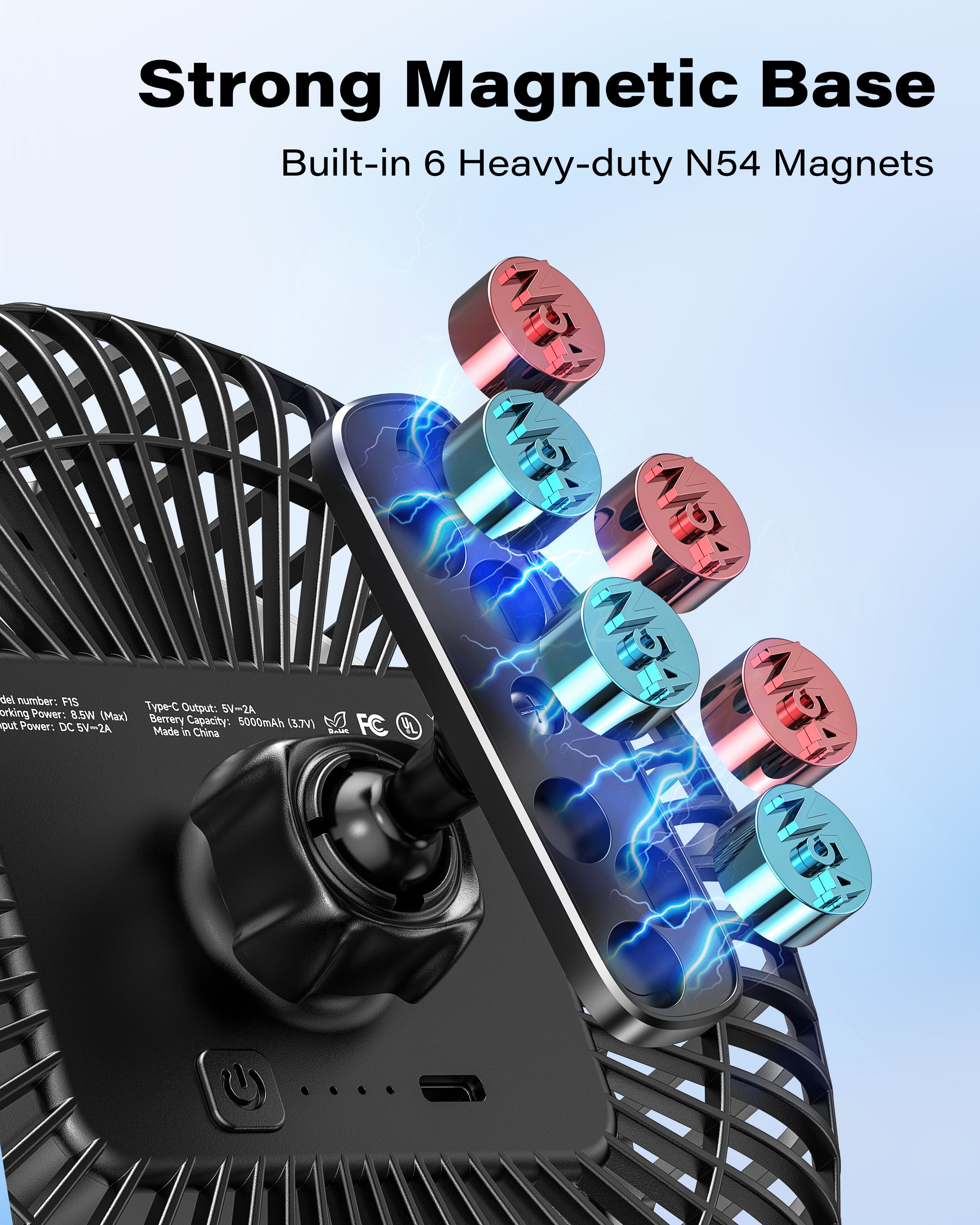 A2C Magnetic Rechargeable Fan for Golf Cart 7.5-Inch, Up to 28Hrs, 10000 mAh Battery Powered Fan Portable 4 Speeds Fits EZGO, Club Car & Yamaha, Golf Cart & Cruise Accessories Essentials Gifts A2C