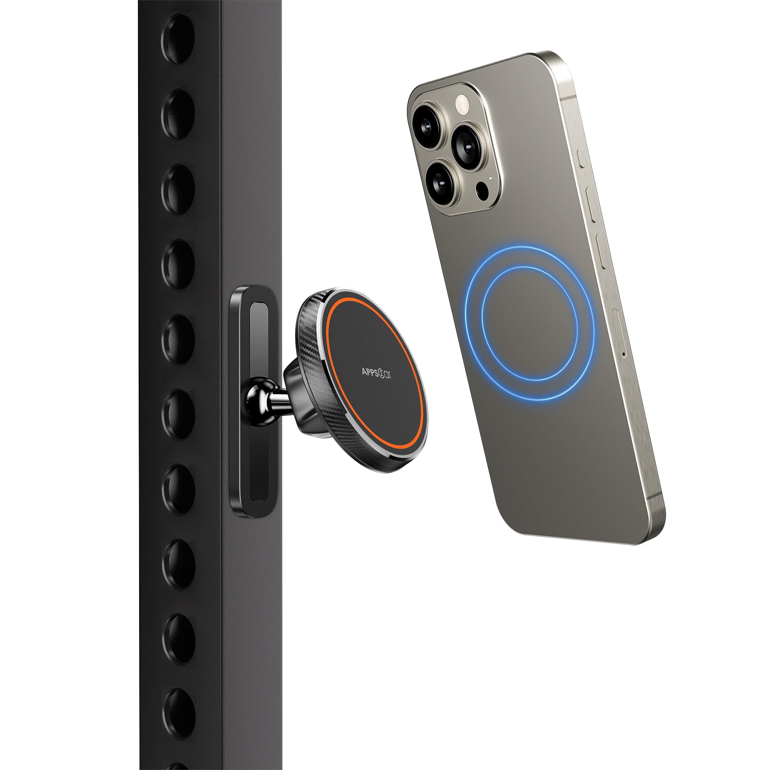 APPS2Car Magnetic Phone Holder for Gym, Alloy Base & Ball Joint, Attach to Metal Surfaces, Dual Magnetic Phone Mount for MagSafe iPhone 12-17 Series A2C