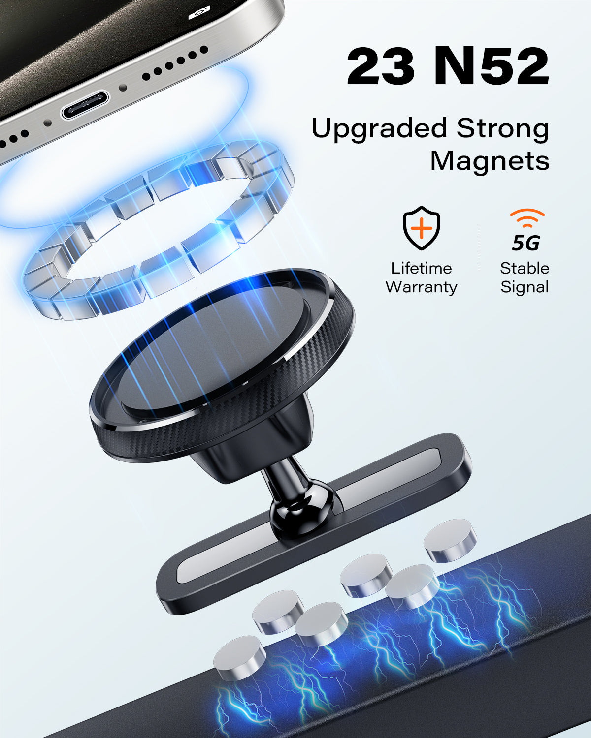 APPS2Car Magnetic Phone Holder for Gym, Alloy Base & Ball Joint, Attach to Metal Surfaces, Dual Magnetic Phone Mount for MagSafe iPhone 12-17 Series A2C
