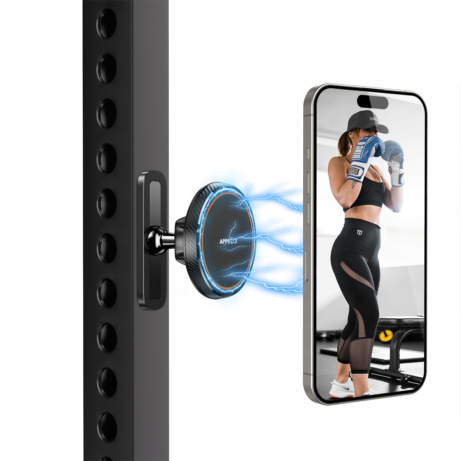 APPS2Car Magnetic Phone Holder for Gym, Alloy Base & Ball Joint, Attach to Metal Surfaces, Dual Magnetic Phone Mount for MagSafe iPhone 12-17 Series A2C