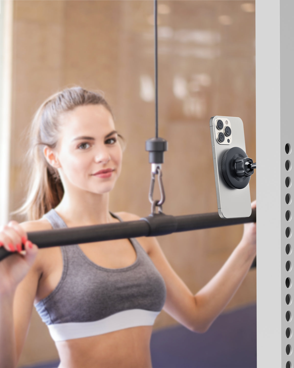 APPS2Car Magnetic Phone Holder for Gym, Alloy Base & Ball Joint, Attach to Metal Surfaces, Dual Magnetic Phone Mount for MagSafe iPhone 12-17 Series A2C