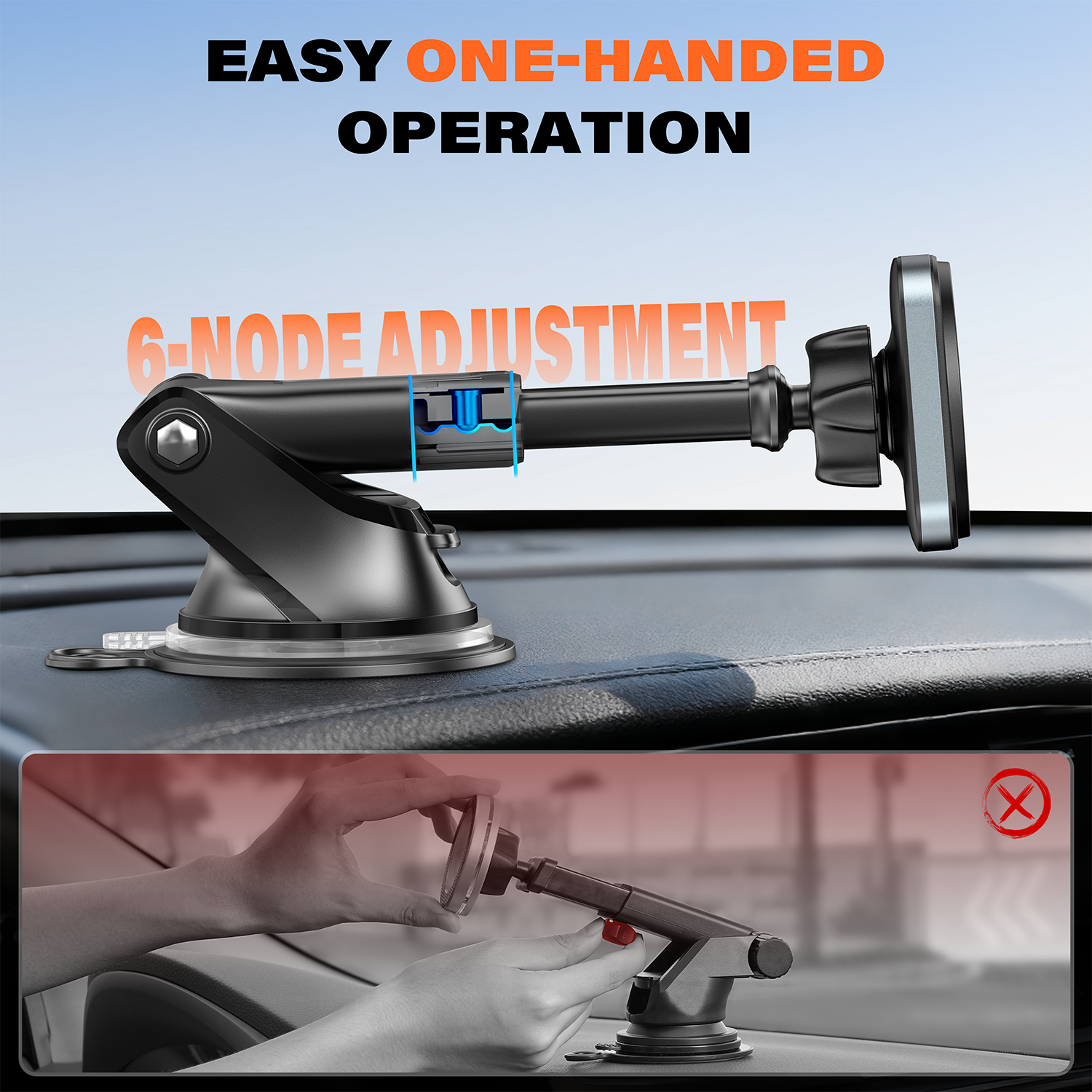 APPS2Car for MagSafe Car Mount, Extra Strong Hold Magnetic Phone Holder with 20xN55 Magnets, Suction Cup Stand for Windshield Dashboard, Adjustable Telescopic Arm, Fit for iPhone Samsung A2C