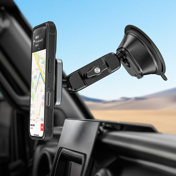 A2C Heavy Duty MagSafe Car Mount – Vacuum Suction Windshield & Dashboard Phone Holder for iPhone