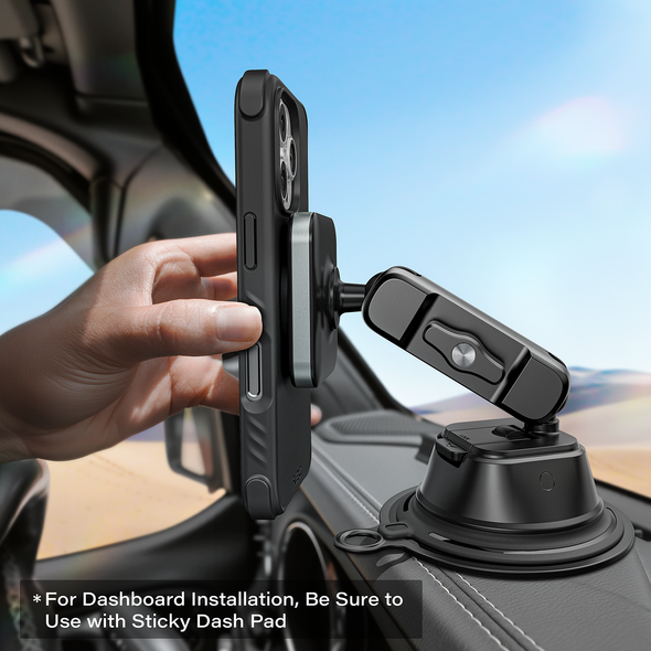 A2C Heavy Duty MagSafe Car Mount – Vacuum Suction Windshield & Dashboard Phone Holder for iPhone