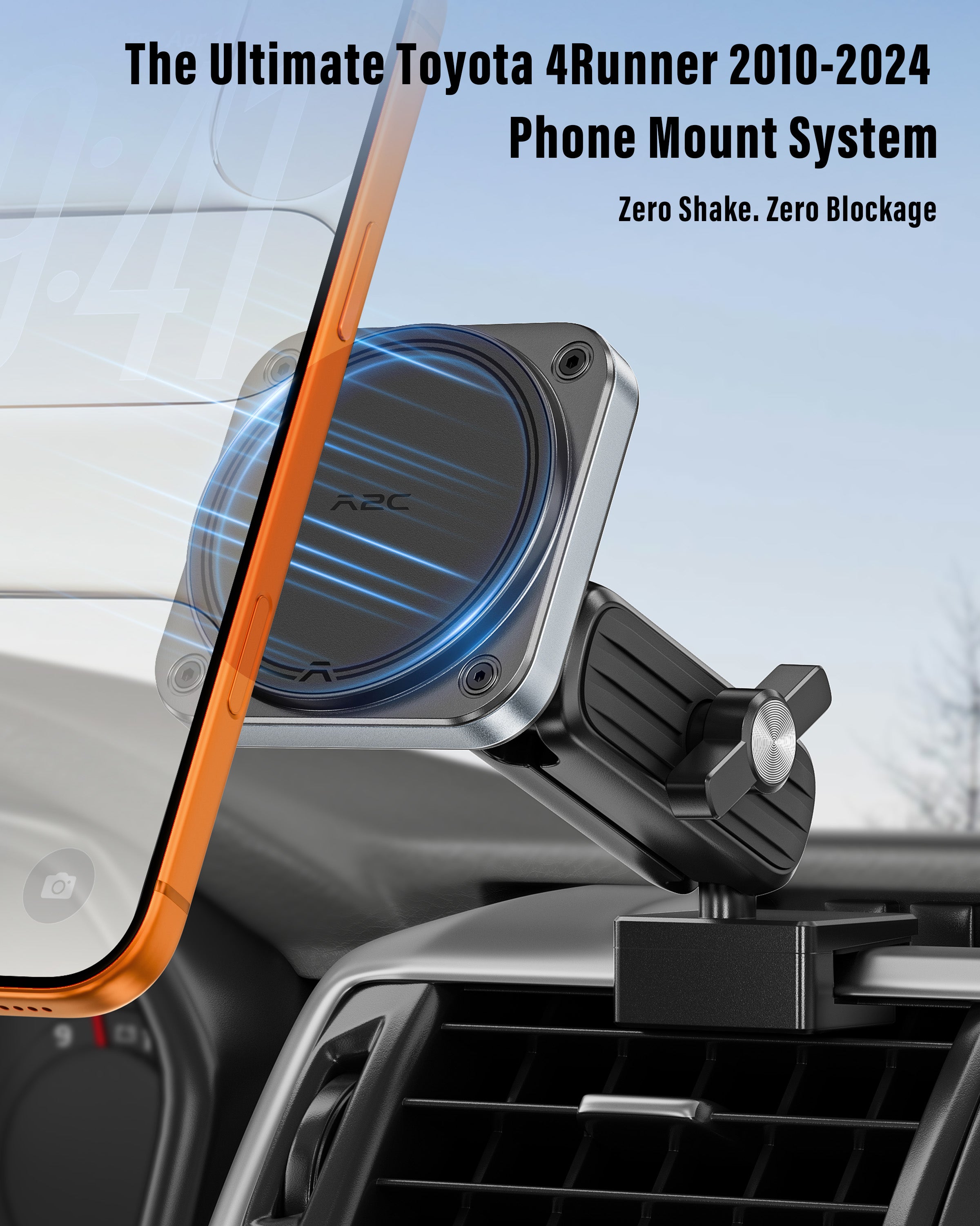 APPS2Car Magnetic Phone Mount for Toyota 4Runner 2010-2024, CNC Metal Air Vent Phone Mount, 20 Magnets, 360° Adjustable Arm, Compatible with MagSafe & All Smartphones A2C