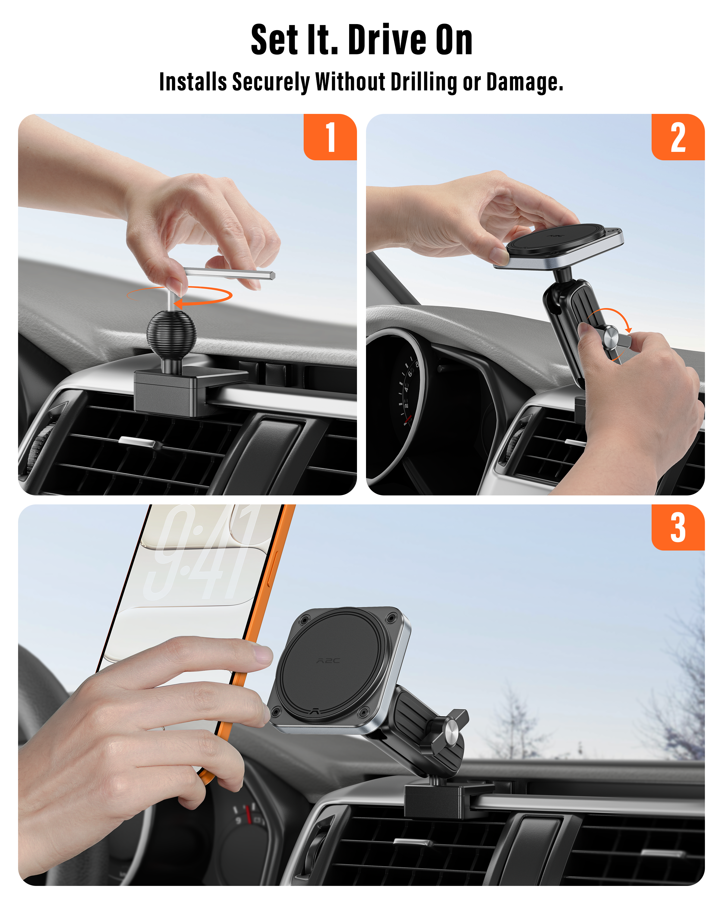 APPS2Car Magnetic Phone Mount for Toyota 4Runner 2010-2024, CNC Metal Air Vent Phone Mount, 20 Magnets, 360° Adjustable Arm, Compatible with MagSafe & All Smartphones A2C