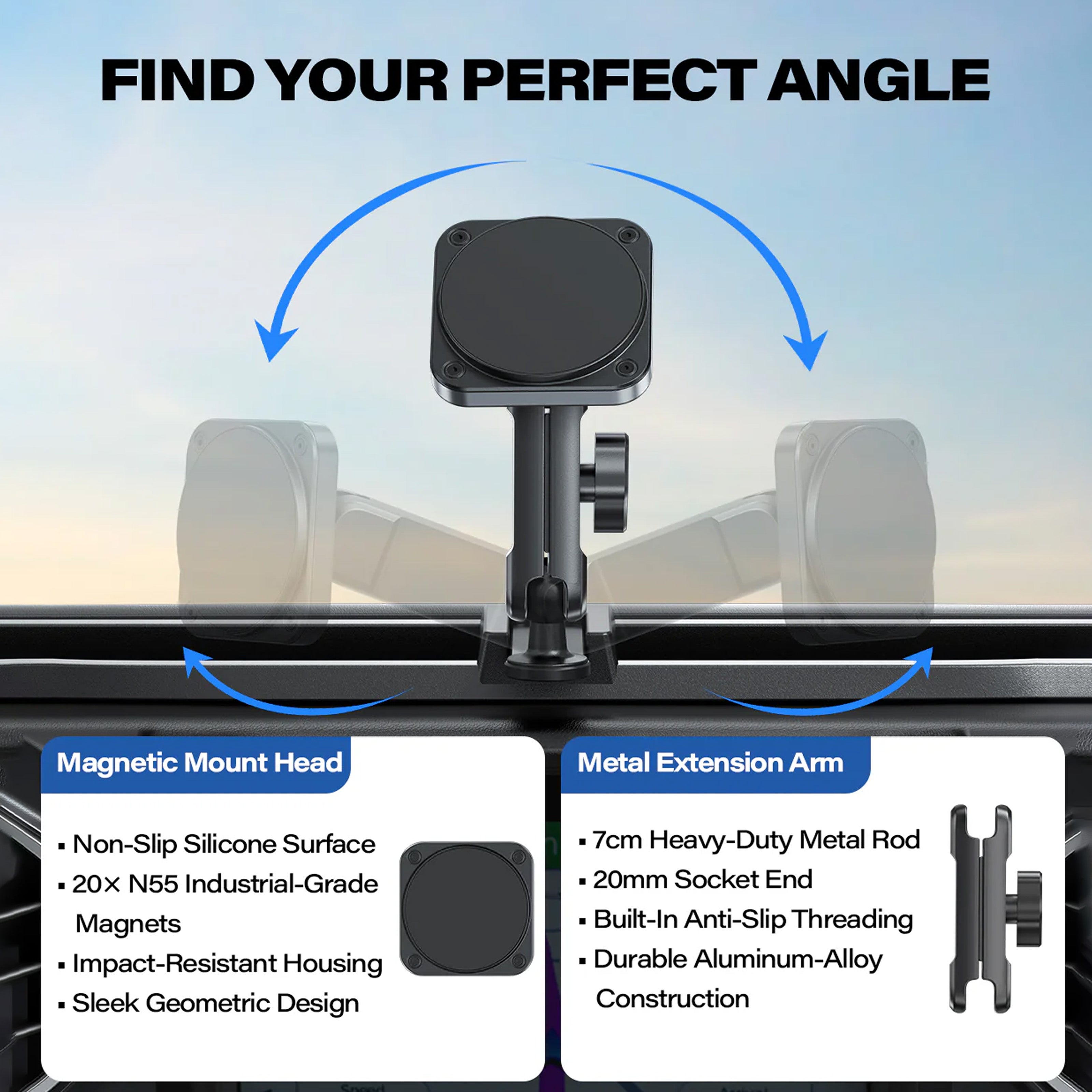 OQTIQ Dashboard Phone Mount for 2018–2023 Jeep Wrangler JL/JLU & Gladiator JT, Extended Metal Arm with Anti-Slip Dash Tray, Ultra-Strong Magnets, Compatible with MagSafe iPhone 12–17, Not for 4xe A2C