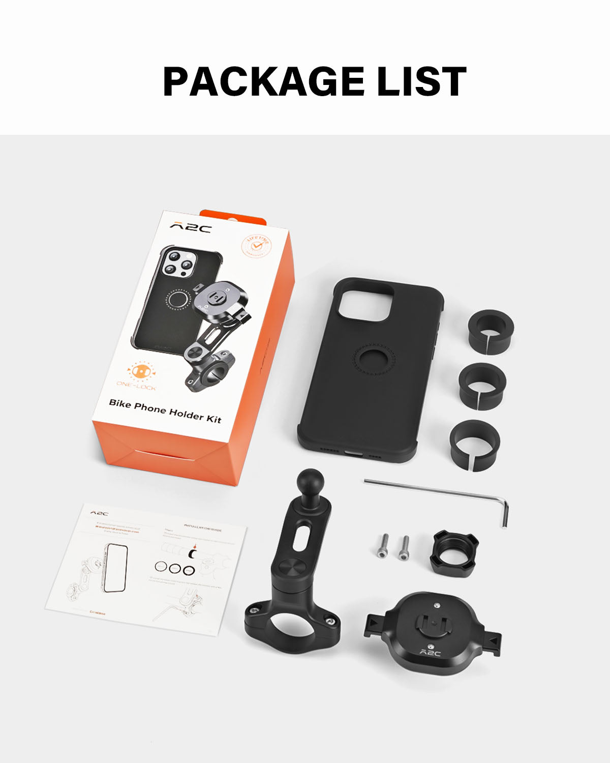 A2C One-Lock Motorcycle Handlebar Mount Kit – PC16 Magnetic Case + MB06 Alloy Bar Mount APPS2Car Mount