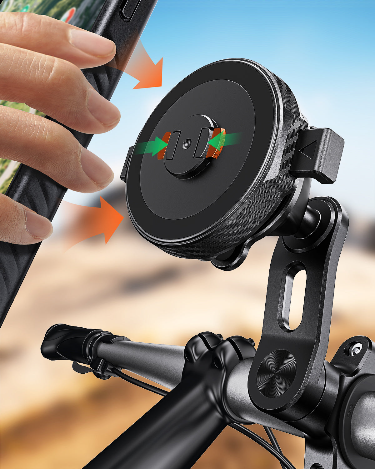 A2C ONE-LOCK Ultra-Safe Bike & Bicycle Phone Holder, Magnetic Auto-Alignment,Magnet & Airbag Dual Suspension System A2C