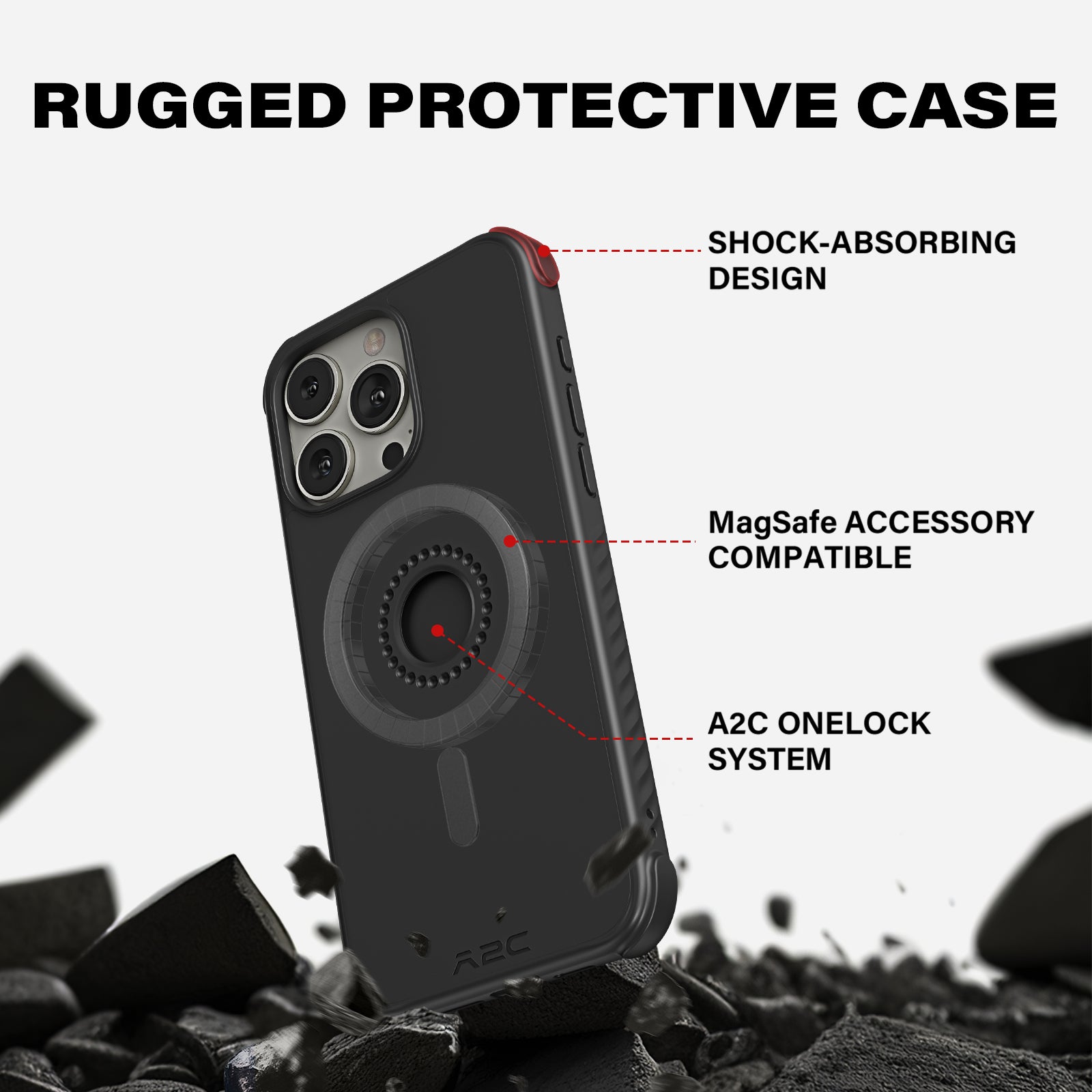 A2C One-Lock Motorcycle Phone Mount with Magsafe Phone case for iPhone A2C
