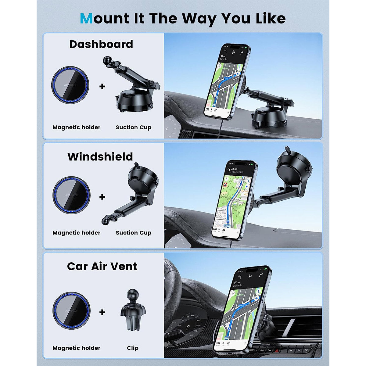 APPS2Car for MagSafe Car Mount Charger, Magnetic Wireless Car Charger Mount  Dashboard Windshield Air Vent iPhone Car Mount Holder for iPhone 14/13/12  Series, Qi 15W Fast Charging, 17 Strong Magnets – APPS2Car Mount
