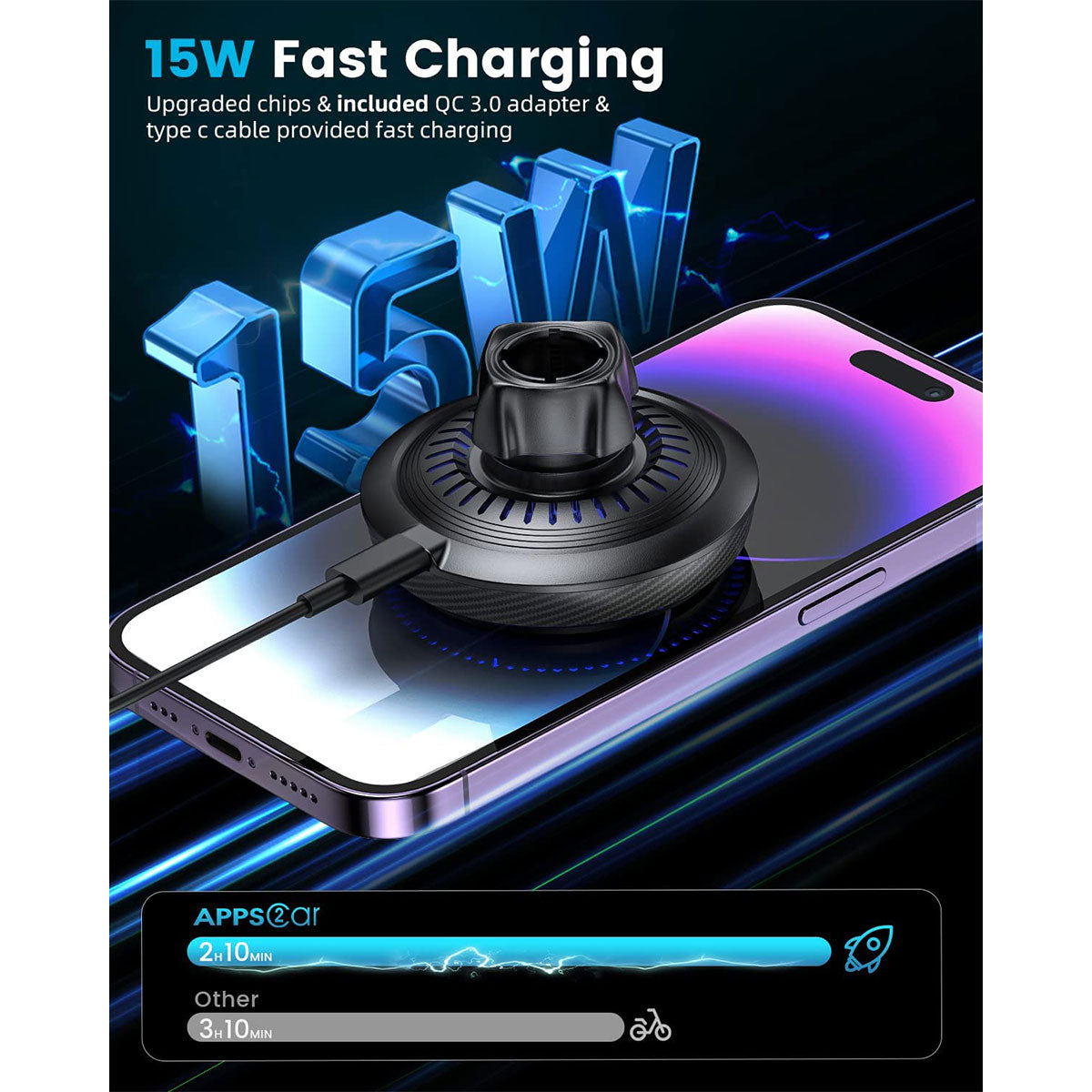 Tri-Pivot Magsafe Cup Holder Charger Mount APPS2Car Mount