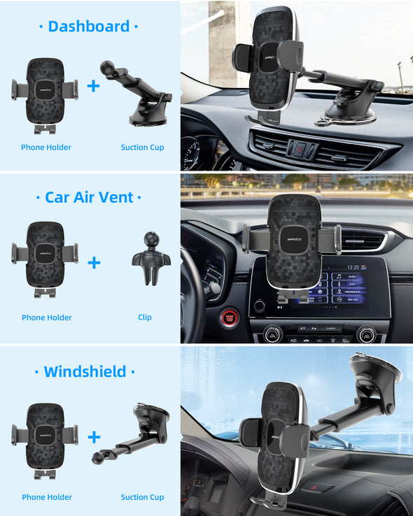 APPS2Car 3 in 1 Auto Handyhalterung, Saugnapf & Lüftung 360° Einstellbare kfz Halterung für Windschutzscheibe Kompatibel für iPhone Samsung usw