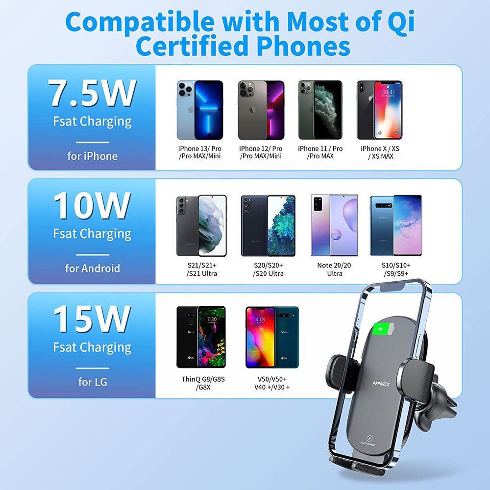 Wireless Car Phone Charger Vent Cradle Mount APPS2Car Mount