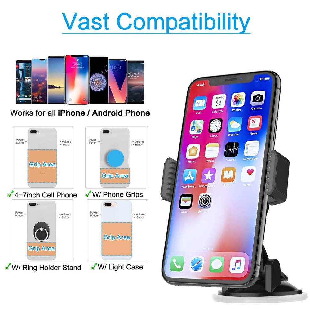 APPS2Car Fast Wireless Car Charger Mount Suction Cup Phone Holder